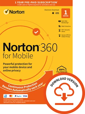 Norton 360 for Mobile Antivirus 2026 1 Device 1 Year VPN 5 minute EMAIL delivery - Image 1 of 4