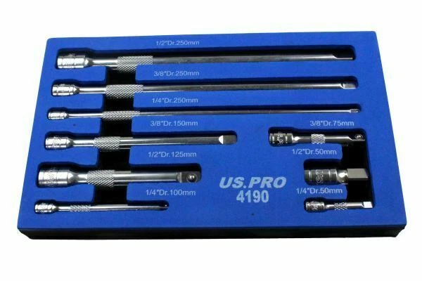 Bergen US Pro Tools  1/4"" 3/8"" 1/2"" Dr Extension Bar Set Sockets Bars - 9 piece