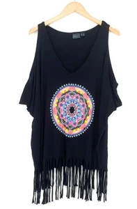 Rainbow Damen Shirt Strandshirt Fransen schwarz Schultercutouts 44 46 - Bild 1 von 1