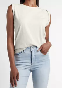 NEW Womens Express PIMA Cotton Skimming TShirt Sleeveless TEE Size SMALL Oatmeal - Picture 1 of 11