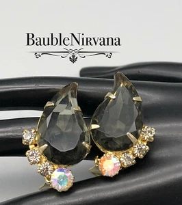 Pendientes Grandes Gruesos De Colección Juliana Espalda Abierta Gris Ahumado Forma de Coma Piedra - Imagen 1 de 4