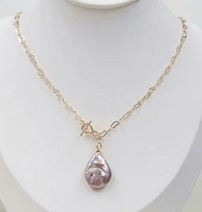 15x20 mm South Sea Baroque Natural Purple 18 " Pearl Necklace 14k Gold P PT155 - Foto 1 di 7