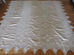 Monograma de colcha de ganchillo francés victoriano de colección hecha a mano con colcha cru - Imagen 1 de 14