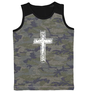 Distressed Cross - Jesus Catholic Christian Church Youth Contrast Tank Top - Picture 1 of 7