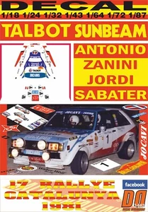 DECAL TALBOT SUNBEAM LOTUS A.ZANINI R.CATALUNYA 1981 DnF (04) - Foto 1 di 1