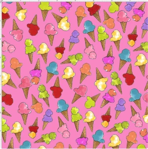 FABRIC Ice Cream Cone 1 yd PINK Loralie Designs EX "Make Ninja ice cream cozies" - Picture 1 of 2