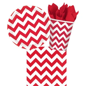 Red Party Supplies Chevron Apple Red 8 Guest Tableware Pack Birthday Christmas - Picture 1 of 4