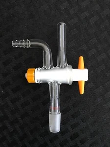 KONTES Glass 14/20 3-Way Flow Control Adapter w/ Diagonal 4mm PTFE Stpck 5-3/8" - Picture 1 of 6