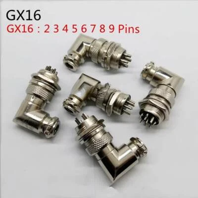 1set 2/3/4/5/6/7/8/9 Pins GX16 Socket Mic 90 Degree Plug Male Female Connector - Image 1 of 2