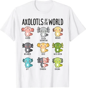 Axolotls Of The World Axolotl Amphibian Animal Lovers Kawaii Gift Unisex T-Shirt - Picture 1 of 4