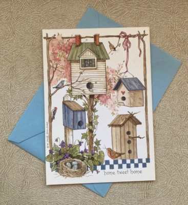 Home Tweet Home Birdhouses Birthday Greeting Card Sandi Gore Evans Vintage - Image 1 of 4