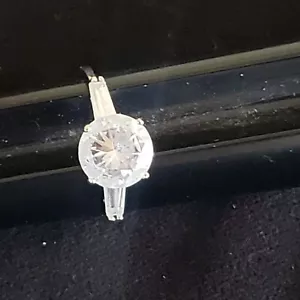 14K White Gold 3CTW Round and Baguettes Cubic Zirconia CZ Engagement Ring Macy's - Picture 1 of 6