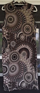 Sami & Jo Women's L Brown White Circles Sheath Midi Mock Neck Pencil Dress NWT - Picture 1 of 11