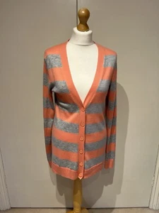 BNWOT, GAP, WOMENS, CORAL AND GREY STRIPE, LONG LINE CARDIGAN. SIZE SMALL. - Picture 1 of 7