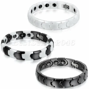Men Women 11MM Wide Black White Ceramic Bracelet Magnetic Healthy Cuff Bangle 8" - Picture 1 of 15