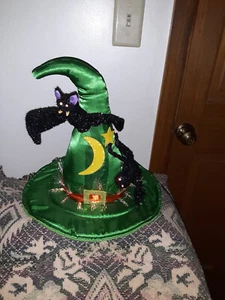 VINTAGE FIBER OPTIC HALLOWEEN HAT DISPLAY, SPIDER & BAT - Picture 1 of 7