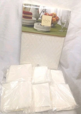 Lenox Textures Ivory Tablecloth 60x84 Oblong 6 Matching Napkins New Discontinued - Image 1 of 4