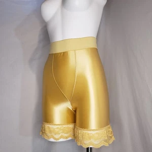 Victoria's Secret Second Skin Satin-Miederhöschen Large goldfarbene Spitze langes Bein - Bild 1 von 6