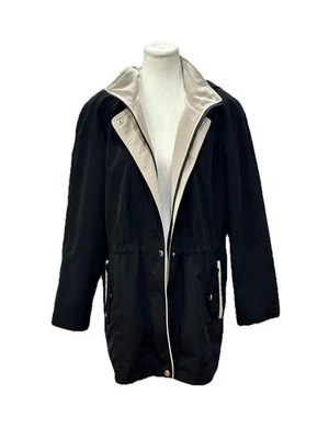Liz Claiborne Mujer Negro Lluvia Cortavientos Abrigo Ligero Capucha Extraíble Talla M Foto 1 de 4