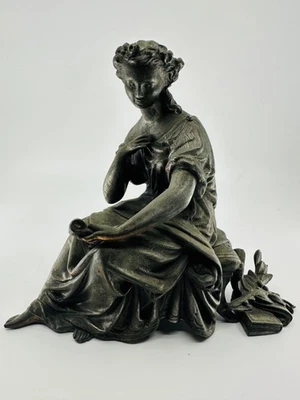 Antique Ansonia Figural Statue Mantle Shelf Clock Topper Gilt Spelter Metal - Image 1 of 4