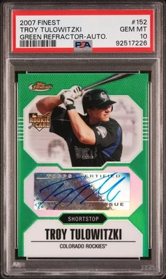 2007 Topps Finest Troy Tulowitzki Rookie Autographs Green 147/199 RC #152 PSA 10 - Image 1 of 2