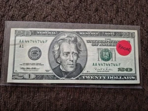 1996 20$ Dollar FRN Rare 2 Digit RADAR Serial Number - Picture 1 of 2