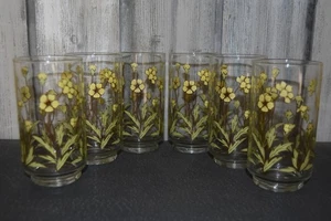 Libbey Yellow Buttercup Floral Juice Drinking Glasses Set of 6 Vintage 12 oz - Picture 1 of 4