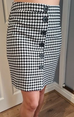 Houndstooth Button Front Skirt Workwear Size 8/S - Image 1 of 2