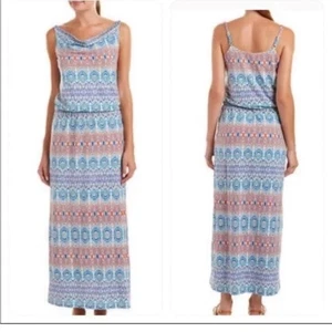 Cabi Kleid In The Sun 317 Ikat Print Maxi Wasserfallausschnitt volle Länge ärmellos Gr. S - Bild 1 von 6