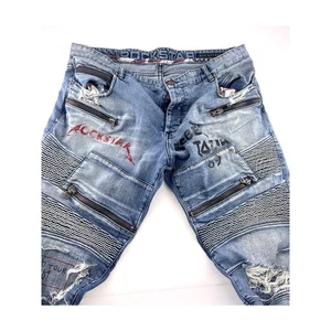 Rockstar Sushi Mens Size 38 Blue Super Stacked Flare Jeans Retro Y2K Rocker Goth - Picture 1 of 13