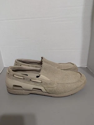 Mocasines informales Crocs Santa Cruz para hombre talla 12 sin cordones de tela, tostados cómodos, veganos. Foto 1 de 4