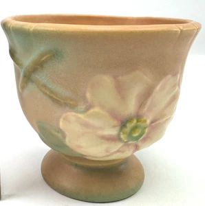 RARE Vintage Weller Pottery Matte Pink White Dogwood Flower 4" Jardiniere Vase - Picture 1 of 9