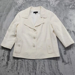 Talbots Leinen Sakko Damen Gr. 14 Creme Jackie Fit 3-Knopf gefütterte Taschen - Bild 1 von 10