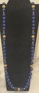 Vintage Blue & Gold Beaded 26" Necklace Gar4-6 - Picture 1 of 10
