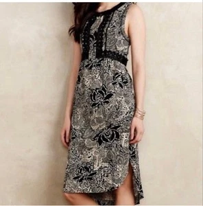 Anthropologie Holding Horses Suraja Tunic Dress Black Beige Paisley Size 4 - Picture 1 of 10