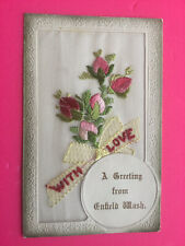 WW1 GREETINGS SILK EMBROIDERED POSTCARD - A Greeting From Enfield Wash. rare!