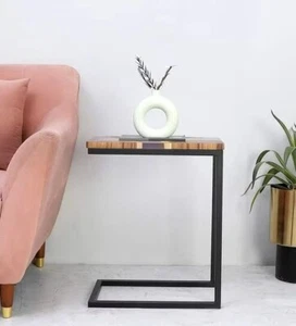 CUSTOM WOOD & PINK EPOXY RESIN END TABLE, SIDE TABLE ,COFFEE TABLE WITH STAND - Picture 1 of 5