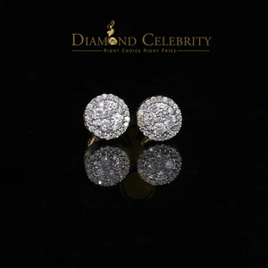 Men's/Women's 10K Real Yellow Gold Real Diamond 0.50CT Stud Round Earring - Picture 1 of 12