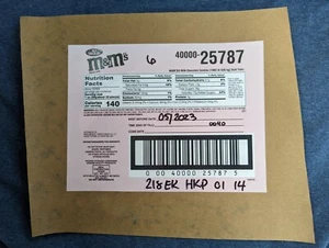 Etiqueta de mano a granel de 3 millones de calorías de M&M 22399 porciones X 140 calorías = 3M Cal. - Imagen 1 de 2