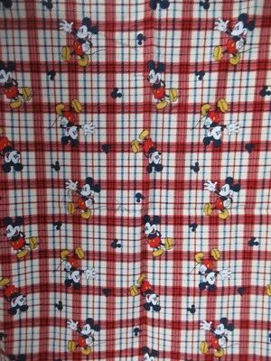  DISNEY Mickey Mouse  "Mickey on Woven Plaid" Cotton Fabric  1 Y By 40"W  RARE! - Image 1 of 4