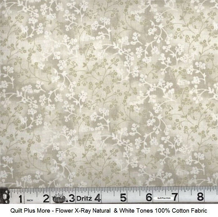 Flower X-Ray Natural  & White Tones 100% Cotton Fabric sold by 1/4 yard off bolt - Image 1 of 1