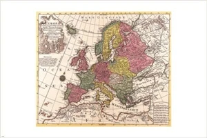 RARE antique MAP OF EUROPE cartography poster CONRAD LOTTER 20x30 valuable - Picture 1 of 1