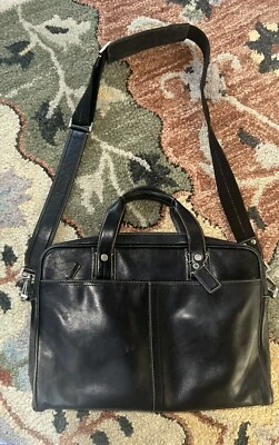 COACH Briefcase Laptop Messenger Crossbody Bag Black Leather- Unisex - Image 1 of 4