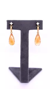 18ct Gold Citrine and Diamond Drop Earrings - Picture 1 of 5