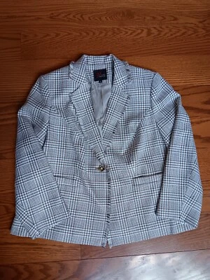 JM Studio By Jon Meyer Blazer Womens 16W Brown/White Jacket, Shoulder Pad/Pocket - Image 1 of 4