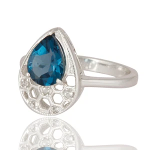 London Blue Topaz Gemstone 925 Sterling Silver Engagement Rings For Her - Picture 1 of 4