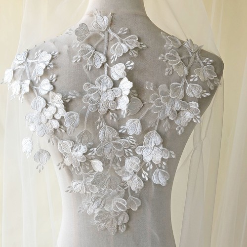 OFF WHITE Abito da sposa ricamo bordo tulle abito da sposa fiori fai da te pizzo applicazione 1 pz