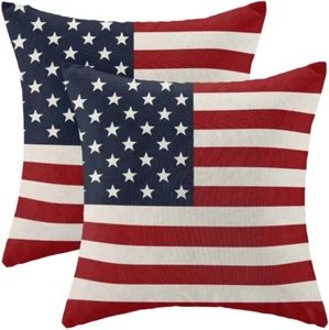 4Th of July Pillow Covers 18X18 Set of 2, American Flag Patriotic Decorations Th - Picture 1 of 12
