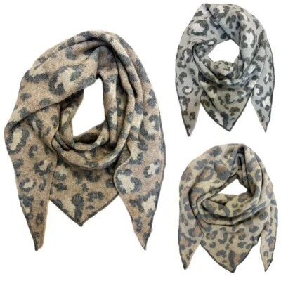 JEAMIS XXL Dreieck Strickschal Leopard Winter Schal Tuch Schlauchschal Leo Wolle Stola