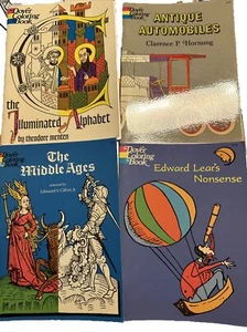 Vtg Lot Of 4 Dover Coloring Books Illuminated Alphabet Middle Ages Lear Autos - Bild 1 von 16